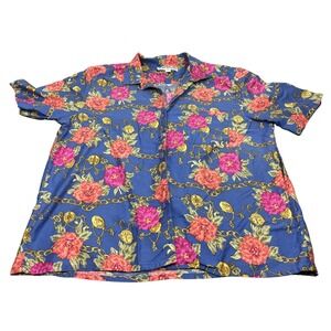 Tanner Shirt Womens 18 Floral Gold Chain Short Sleeve Blouse Retro Hawaiian